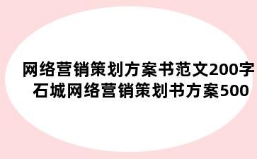 网络营销策划方案书范文200字 石城网络营销策划书方案5000字